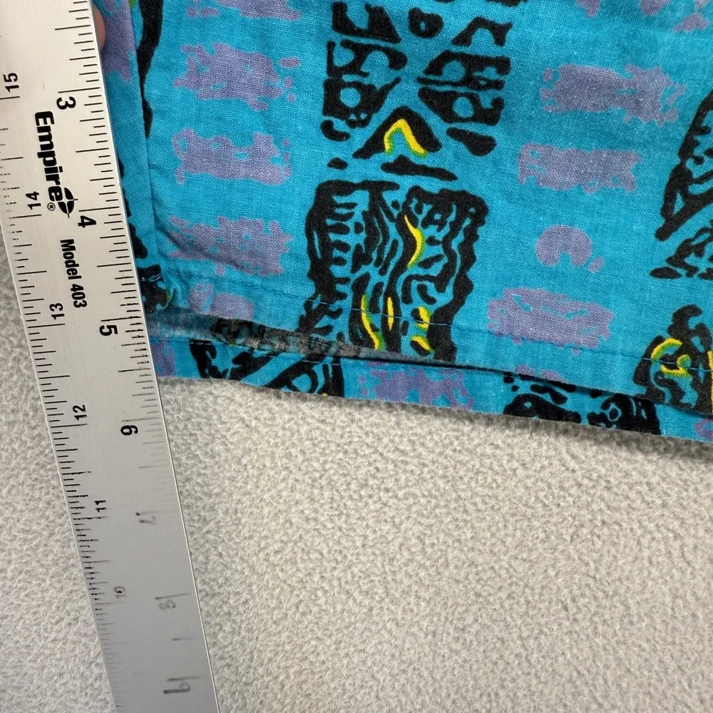 Vintage Abstract Swim Shorts Mens Medium Blue Tribal Geometric Surf Style 90s